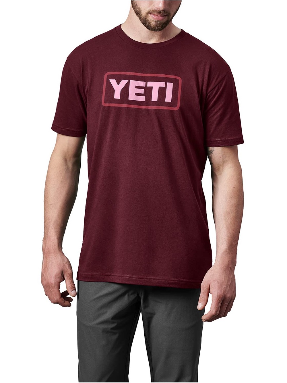 YETI Men’s Burgundy Logo Graphic T-Shirt Outdoor Cotton Tee XL